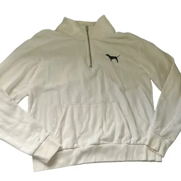 PINK Off-White Logo Animal Print Partial Zip Up Sweater - Picture 2 of 10